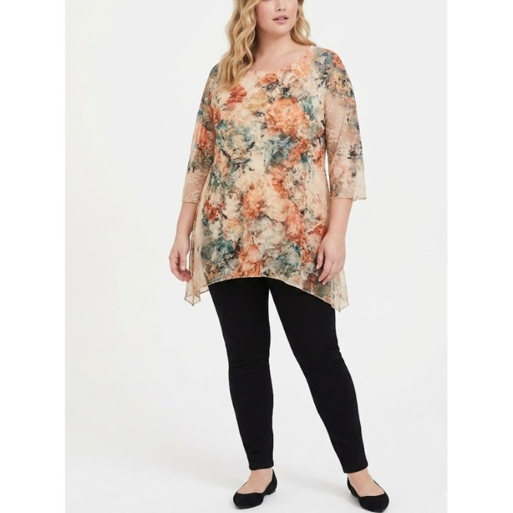 Newโ Brittany Black Floral Mesh Lace Tunic XL Multi Mesh Layered Boho Festival